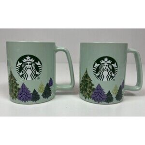 Starbucks Christmas Tree Holiday Mint Green Coffee Mugs set of 2, 11 oz 2020